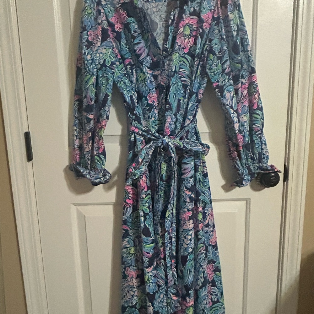 Lilly Pulitzer Blue and Pink Floral Maxi Dress
